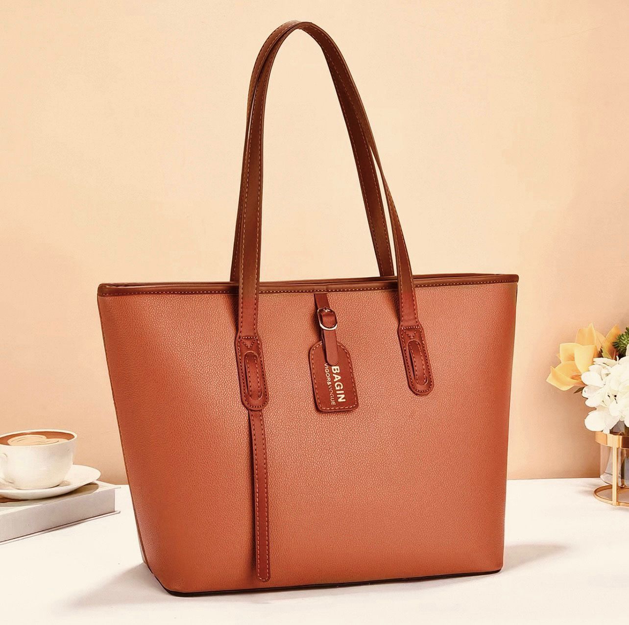 Chic Everyday Tote Bag with Gold Clasps and Spacious Organized Interior
