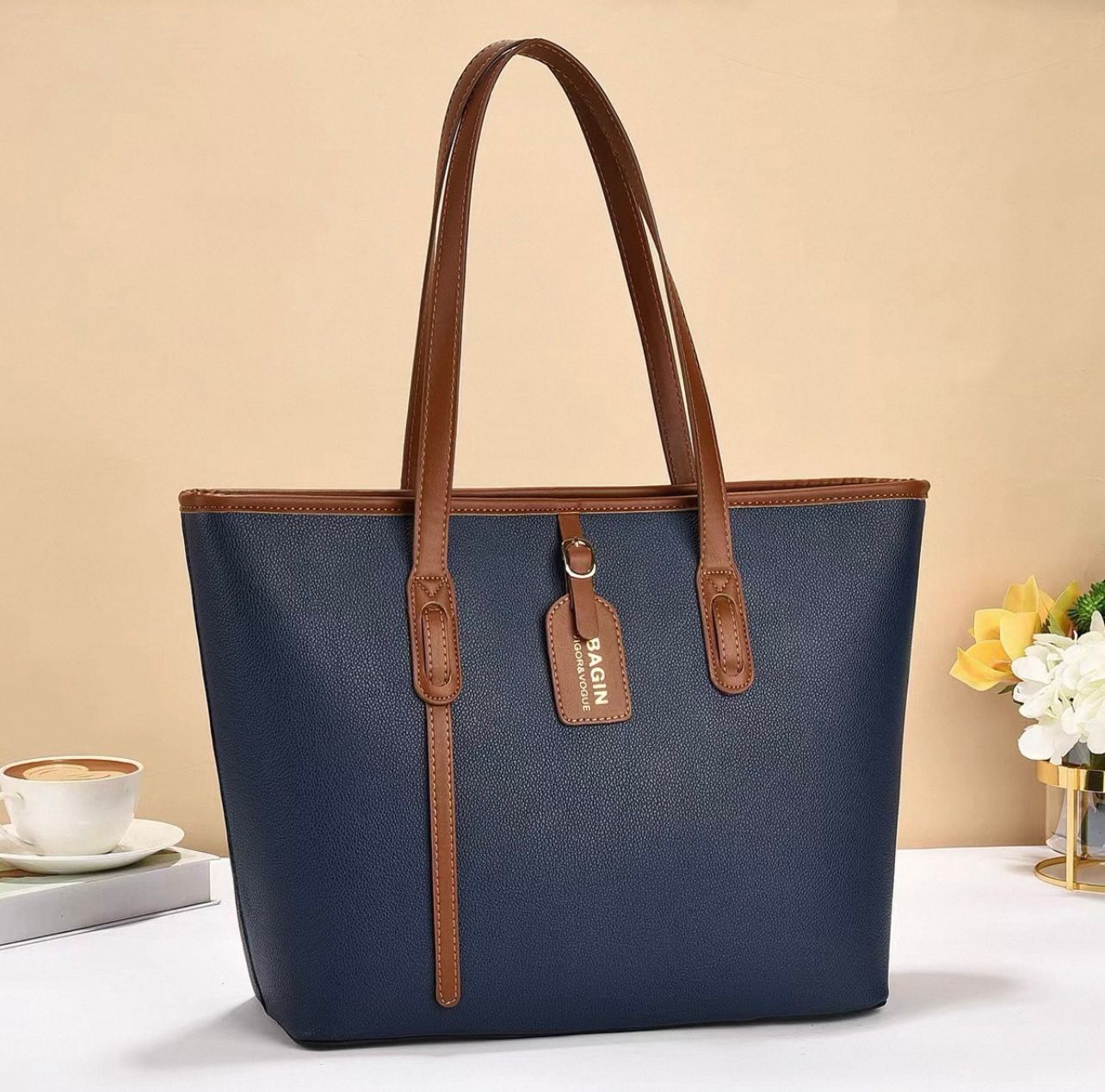 Chic Everyday Tote Bag with Gold Clasps and Spacious Organized Interior