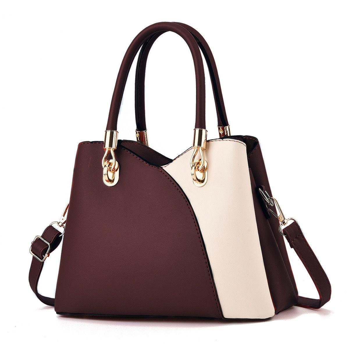 Dual-Tone Shoulder Bag with Gold Clasps