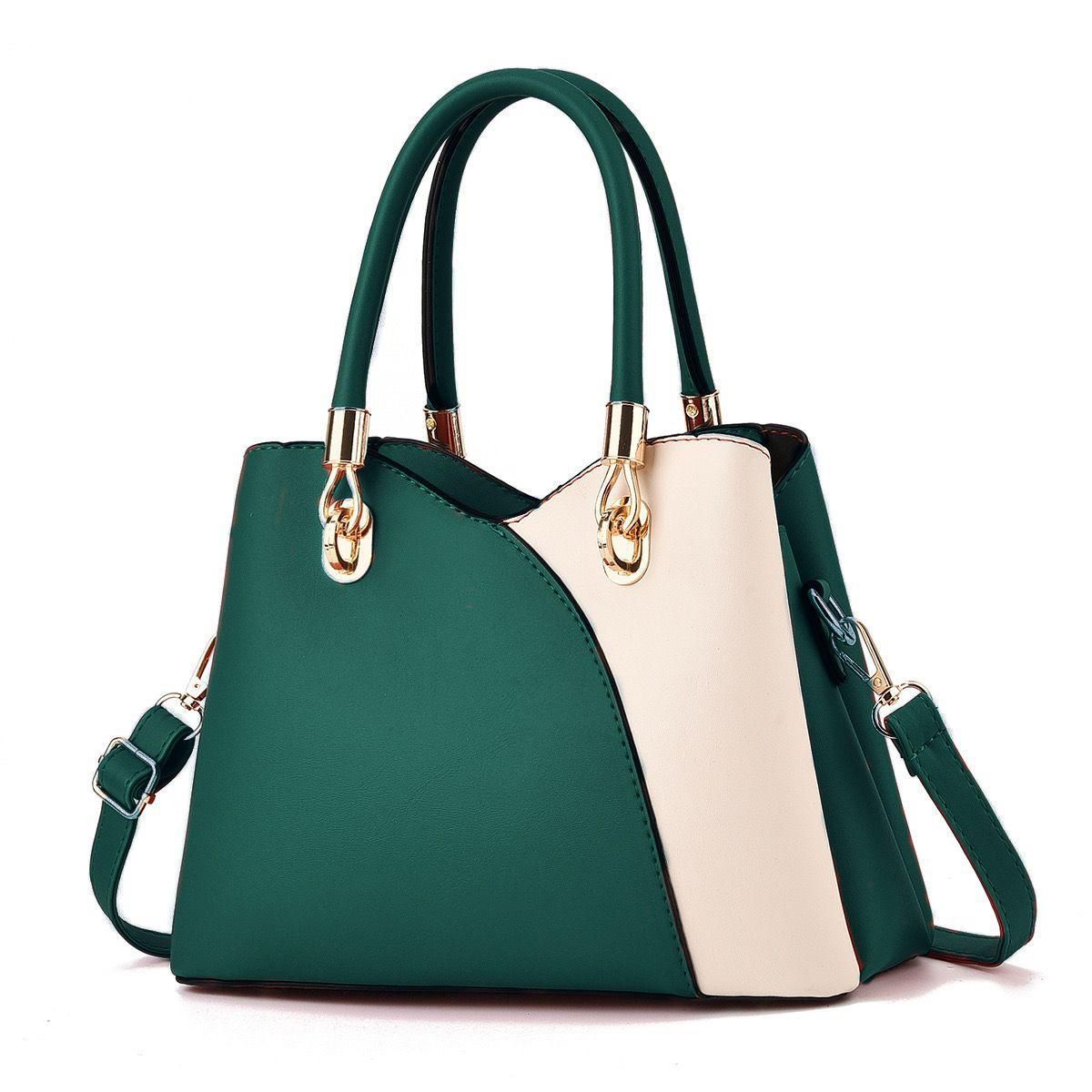 Dual-Tone Shoulder Bag with Gold Clasps