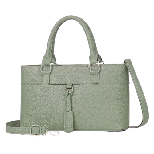 Elegant Leather Tote Bag with Gold Hardware and Detachable Strap