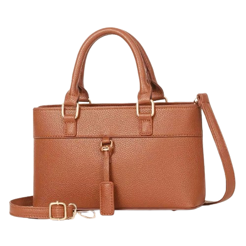 Elegant Leather Tote Bag with Gold Hardware and Detachable Strap